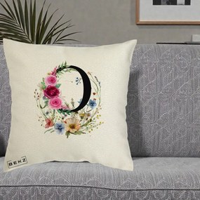 Cadou Personalizat - Perna Personalizata Monogram Litera O cu Flori Acuarela, 40x40 cm, Ecru, Husa Detasabila, Perna Inclusa, BEKZ®