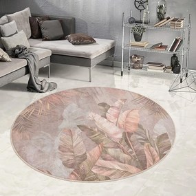 Covor roz deschis lavabil rotund ø 150 cm Dusty Leaves – Mila Home