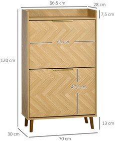 HOMCOM Mobilier pentru pantofi cu 2 uși rabatabile pentru intrare mică living dormitor 70 x 30 x 120 cm | Aosom Romania