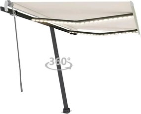 vidaXL Copertină retractabilă manual cu LED, crem, 350x250 cm