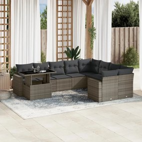 3267510 vidaXL Set mobilier de grădină cu perne, 10 piese, gri, poliratan