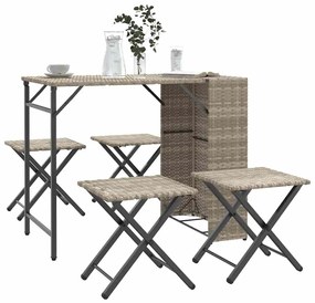 vidaXL Set mobilier de grădină, pliabil, 5 piese gri deschis poliratan