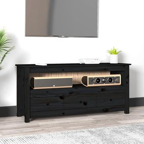 Comoda TV, negru, 114x35x52 cm, lemn masiv de pin