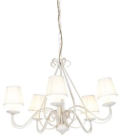 Candelabru alb cu abajururi plisate crem cu 5 lumini - Giuseppe