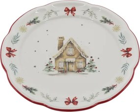 Farfurie întinsă din ceramică albă cu motive de Crăciun, 2x20.5 cm, „Chalet de Noël"