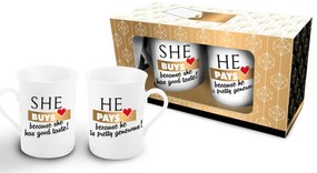 Set 2 cani 290ml, mesaj ”She Buys, he pays”, Bg-tech