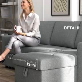 HOMCOM Canapea cu 3 Locuri și Spațiu de Depozitare, Canapea din Material Textil și Perne cu Huse Detașabile, 211.5x146x85 cm, Gri | Aosom Romania