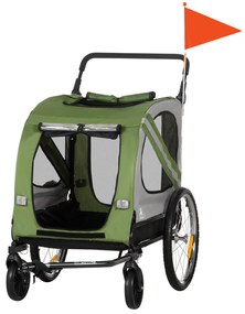 PawHut Cărucior pentru Câini 2 în 1, Căruț pentru Câini la Bicicletă, pliabil, rezistent la intemperii, pentru câini de până la 20 kg, Verde | Aosom Romania