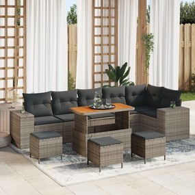 vidaXL Set de canapele pentru grădină , 9 piese, cu perne, gri, ratan sintetic, acacia.