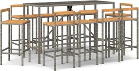 vidaXL Set bar pentru grădină, 11 piese, gri, poliratan/lemn acacia