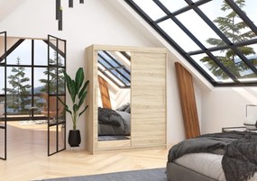 Dulap cu usi glisante si oglinda 150x200 cm, Bianco, ADRK Furniture (Culoare: Sonoma)