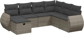 vidaXL Set canapele de grădină, 7 piese, cu perne, gri, poliratan