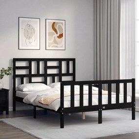 3193050 vidaXL Cadru de pat cu tăblie dublu mic, negru, lemn masiv
