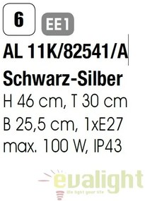 Aplica de perete exterior stil clasic IP43 Hermine AL 11K/82541/A schwarz-silber/abwarts OR