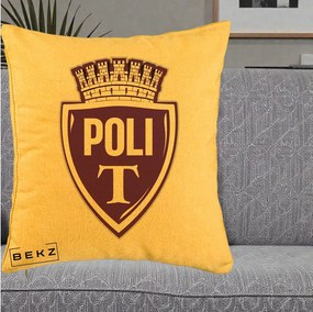 Perna Personalizata Poli Timisoara Fotbal, 40x40 cm, Galben, Husa Detasabila, Perna Inclusa, BEKZ®