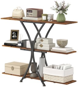 HOMCOM Masă Consolă Masă pentru Canapea cu 2 Polițe Deschise și Cadru Metalic în X Stil Industrial Maro Rustic | Aosom Romania