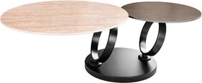 Masuta de cafea moderna cu doua blaturi rotative din ceramica DANCING RINGS 80-135cm