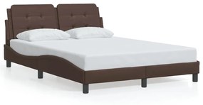 3214105 vidaXL Cadru de pat cu lumini LED, maro, 140x190 cm, piele ecologică