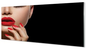 Panouri de sticlă Femeia roșu buzele și unghiile