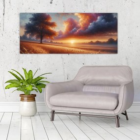 Tablou – Apus de soare pe câmp (120x50 cm)