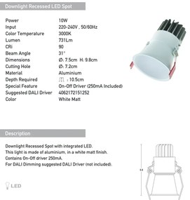 Spot LED incastrabil Trimless alb 10W 3000K