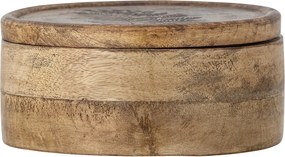 Cutie decorativă cu capac din lemn de mango, cu model gravat, natur, 19,5x9,5 cm, „Moya"