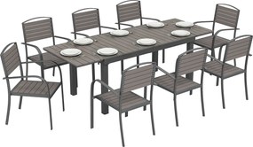 Outsunny Set extensibil pentru luat masa în aer liber 9 piese, masă din aluminiu, 8 scaune, Gri | Aosom Romania