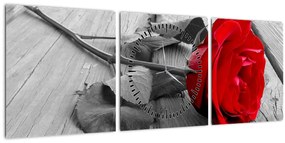 Tablou cu trandafiri roșii (cu ceas) (90x30 cm)