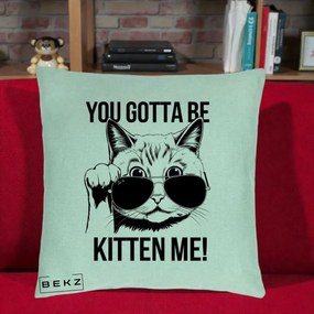 Perna Decorativa You Gotta Be Kitten Me!, 40x40 cm, Verde Menta, Husa Detasabila, Perna Inclusa, BEKZ®