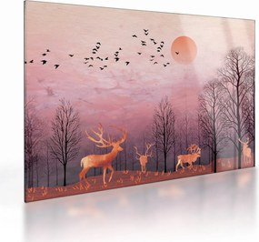 Tablou pe sticlă - Căprioare în strălucirea apusului de soare (70x50 cm)