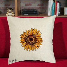 Perna Decorativa Floarea Soarelui Vibranta, 40x40 cm, Ecru, Husa Detasabila, Perna Inclusa, BEKZ®