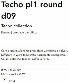 Mini Plafoniera Exterior Techo pl1 round d09, Protectie IP54, Cafeniu