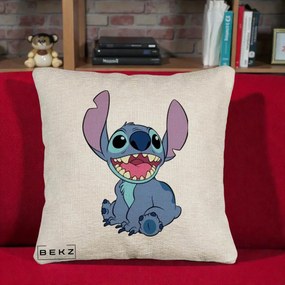 Perna Personalizata Stitch Zambitor, 40x40 cm, Bej Canapea, Husa Detasabila, Perna Inclusa, BEKZ®