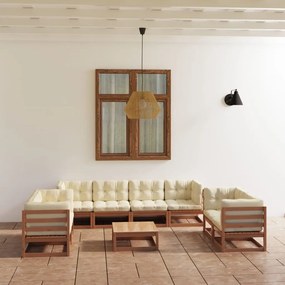 3076517 vidaXL Set mobilier de grădină cu perne, 9 piese, lemn masiv pin