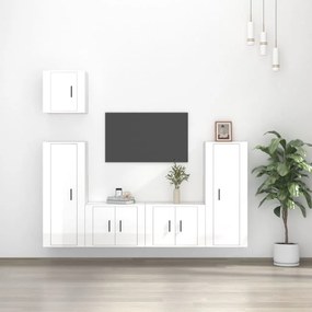 vidaXL Set dulap TV, 5 piese, alb extralucios, lemn prelucrat