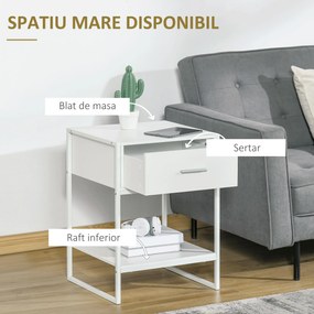 HOMCOM Set din 2 Noptiere Moderne, Noptieră cu Raft și Sertar, Organizatoare de Depozitare pentru Dormitor, Camera de Zi, 45x40x60 cm, Alb