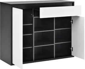 Dulap pentru pantofi cu 2 uși și 1 sertar, cu iluminare LED și raft reglabil pentru încălțăminte, 105x39,5x86 cm, Negru+Alb