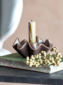 Sfeșnic din ceramică, maro, margine ondulată, glazură reactivă, 6 x 12 cm, „Rameeza”