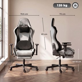 HOMCOM Scaun Gaming Ergonomic cu Masaj încălzit, Suport Picioare, Textil, Gri | Aosom Romania