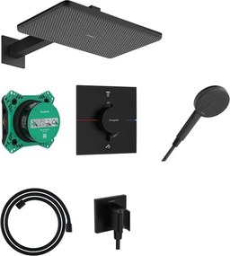 Sistem de dus incastrat Hansgrohe Raindance Alive Q cu termostat si corp ingropat finisaj negru mat