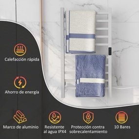 HOMCOM Uscător de Prosoape Electric cu 10 Bare, Timer, Afișaj LCD și Temperatură Reglabilă, 45x11x80 cm, Alb | Aosom Romania