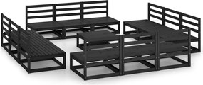 vidaXL Set mobilier de grădină, 13 piese, negru, lemn masiv de pin