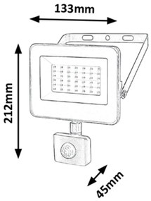 Proiector cu reflector LED de exterior cu senzor de miscare IP44 Flood 30W
