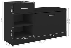 Bancheta pantofar, negru, 94,5x31x57 cm, PAL Negru, 1