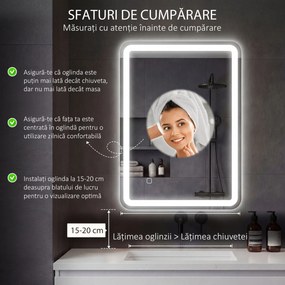 kleankin Oglinda pentru baie cu lumini LED, 70 x 50 cm | Aosom Romania