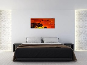 Tablou cu păsări în apus de soare (120x50 cm)