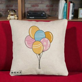 Perna Decorativa Baloane Petrecere, 40x40 cm, Bej Canapea, Husa Detasabila, Perna Inclusa, BEKZ®