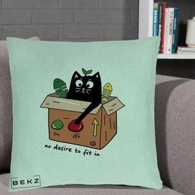 Perna Decorativa Pisica in Cutie No Desire to Fit In, 40x40 cm, Verde Menta, Husa Detasabila, Perna Inclusa, BEKZ®