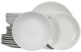 Set Complet Serviciu De Masa, Decorate in Relief, Banda din romburi 18 piese, pentru 6 persoane, Cesiro, Alb Lucios