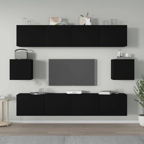 3114359 vidaXL Set dulap TV, 6 piese, negru, lemn prelucrat